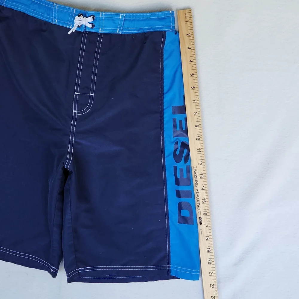 Diesel Boys Swim Trunks XL 18/20 Navy Blue Logo Shorts Missing Liner Boardshorts